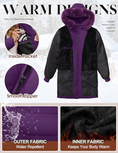 Tuopuda Parka for Women Long with Fur Hood Thick Coat for Women Winter Jacket with Hood Zipper Jacket Windproof Coat