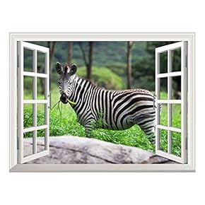 Removable Wall Sticker/Wall Mural - Forest View with a Zebra Walking by | Creative Window View Wall Decor - 24"x32"
