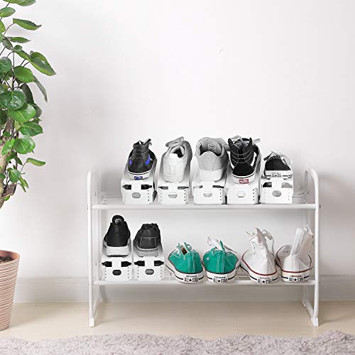 femor Large Shoe Slots,Shoe Organizer, Adjustable Shoe Rack for Large Size Shoes(Men)- Double Layer Stack -Space Saver Storage Rack Holder 8-Pack (11.4Inch,White)