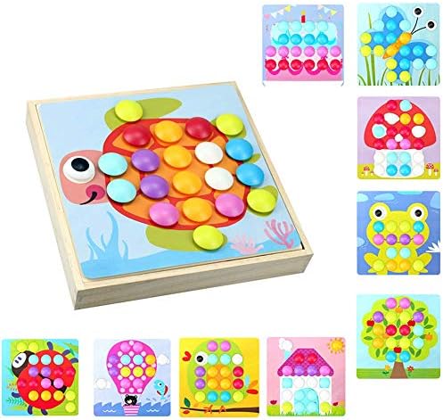 木製パズル カラフルな木製おもちゃ ボタンパズル 指先訓練 絵柄認知 木製収納ケース付き Bajoy プレゼント 誕生日 木のおもちゃ クリスマス 6 女の子 男の子おもちゃ 直営ストア