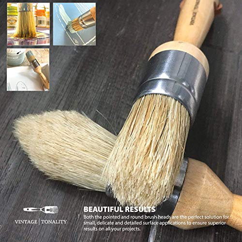 Vintage Tonality 2 Stencil Chalk Paint Brush Set Small Natural Bristles for Stenciling Wax Milk Paints Furniture & Craft Projects - Thumbnail 6