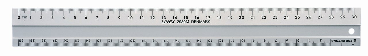 Linex Hobby Cutting Ruler Anti-slip Light Aluminium 1 Bevelled Side 1 Plain Side 30cm Ref LXE2930M,Silver