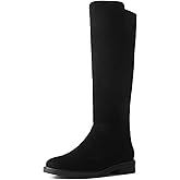 Shoe'N Tale Women's Knee High Boots Flat Low Heel Stretchy Round Toe with Side Zipper