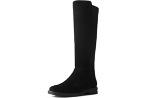 Shoe'N Tale Women's Knee High Boots Flat Low Heel Stretchy Round Toe with Side Zipper