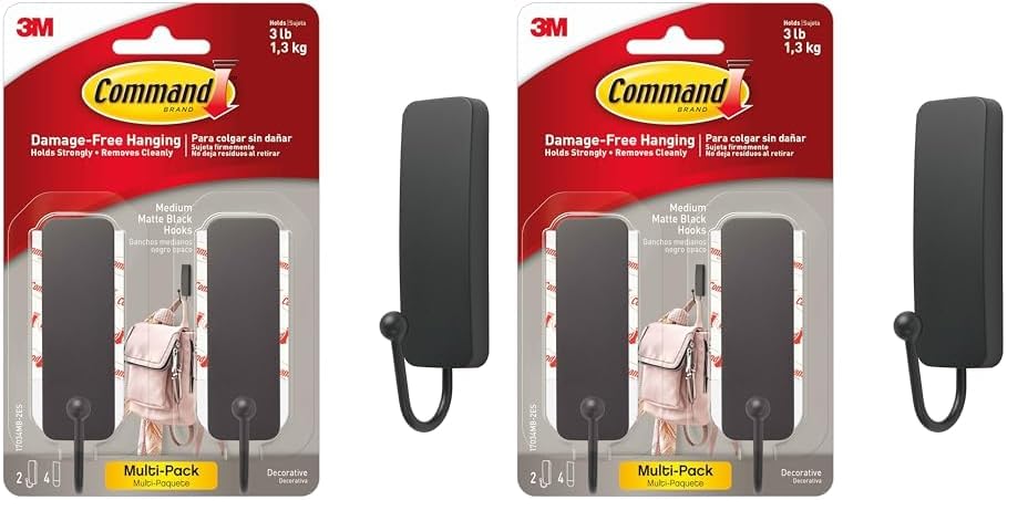スリーエム(3M) コマンド 粘着 壁掛け フック マットブラック M 2個 壁に穴をあけない 壁を傷つけない 17034MB-2JP (× 2) の商品画像