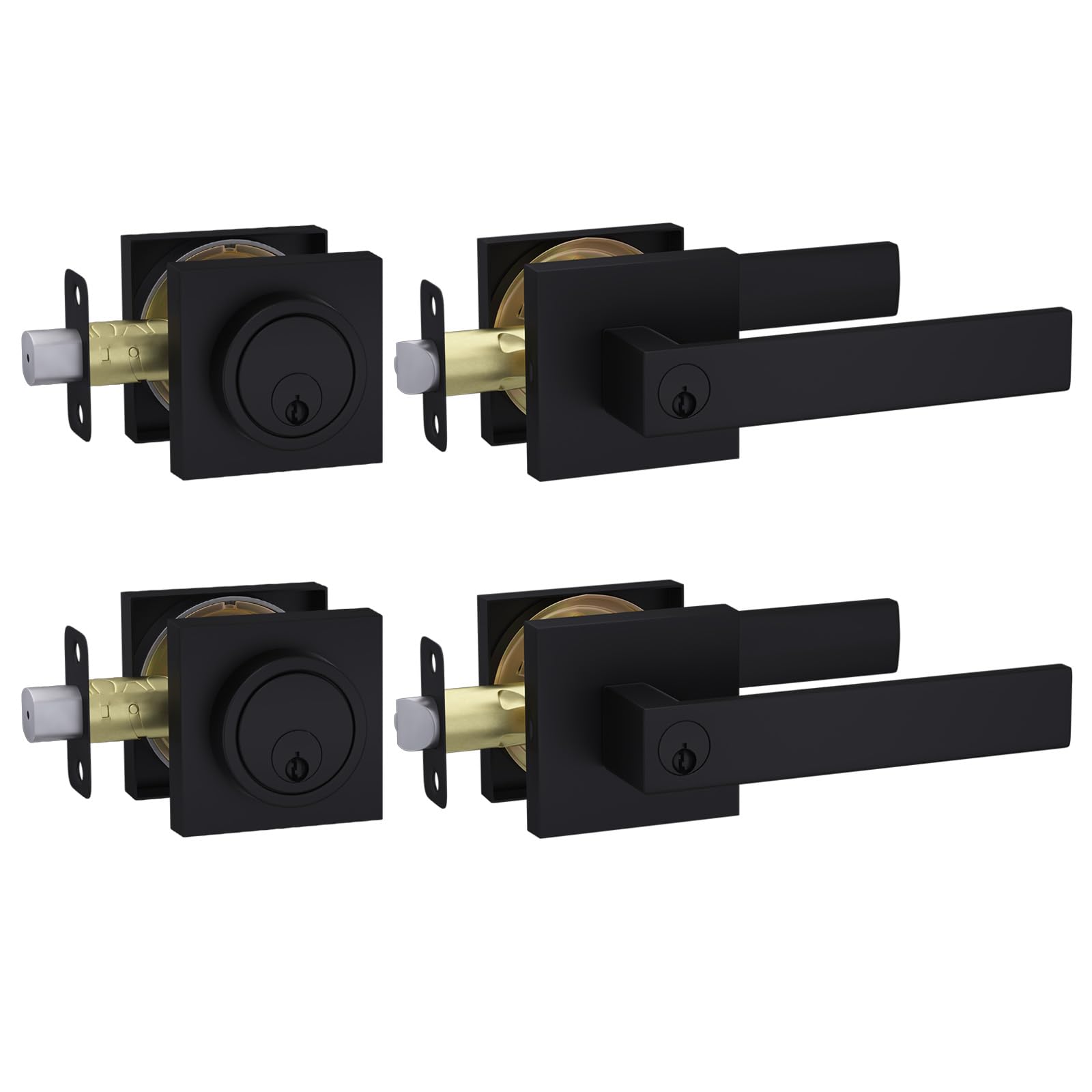 Photo 1 of Haidms 2 Packs Black Exterior Door Lock Set with Deadbolt, Matte Black Front Door Handle and Deadbolt Set, Entry Door Locksets, Heavy Duty Zinc-alloyed Front Door Lock Set