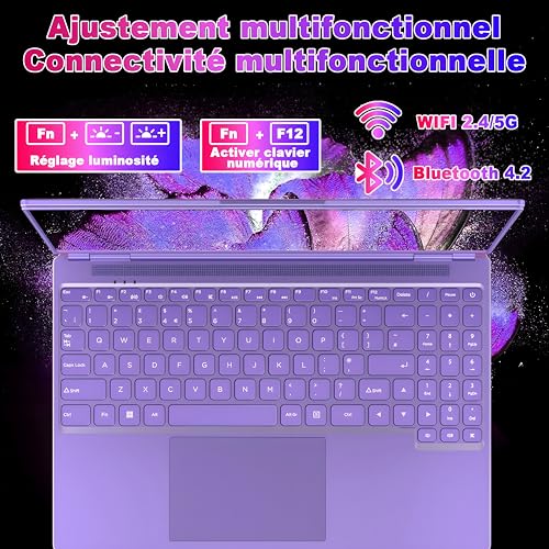 NOTODD Laptop 16'' 12+512GB SSD Support Extension 2TB (HDD-2TB) Celeron N5095 (up to 2.9GHz) 1920x1200 PC Laptop Gamer Win11 Laptop with Type-C HDMI AZERTY Keyboard Cover-Purple