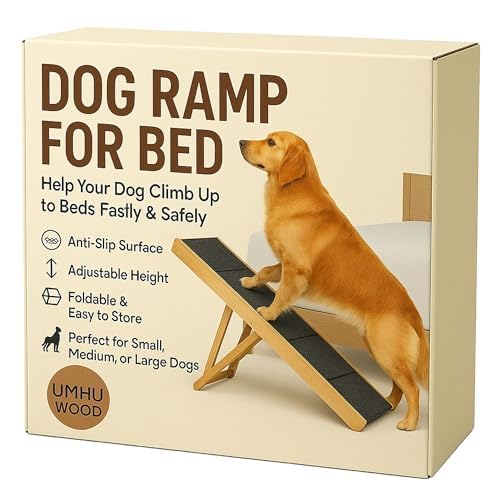 Photo 1 of UMHUWOOD Dog Ramp for Couch, Bed, and Car – Adjustable, Portable, Foldable, Non-Slip Wooden Pet Ramp for Small, Medium, and Senior Dogs and Cats – Up to 19.5" High