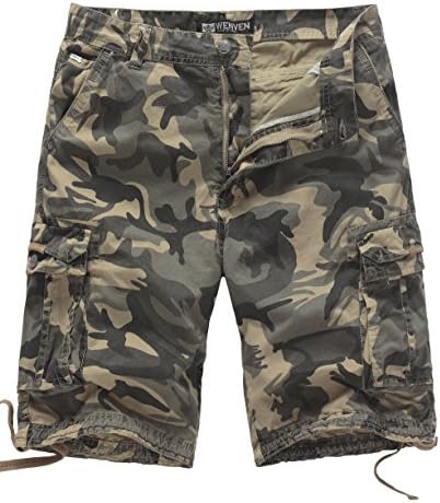 WenVen Men's Cotton Twill Cargo Shorts Outdoor Wear Lightweight (Khaki Camo, 38)