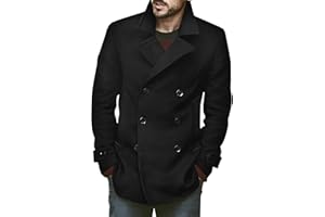 PASLTER Mens Classic Business Pea Coat Winter Warm Double Breasted Heavyweight Trench Coats