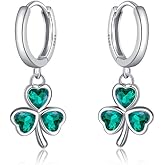 SLUYNZ 925 Sterling Silver Green Heart Clover Dangle Earrings for Women Teen Girls CZ Shamrock Drop Earrings for Spring