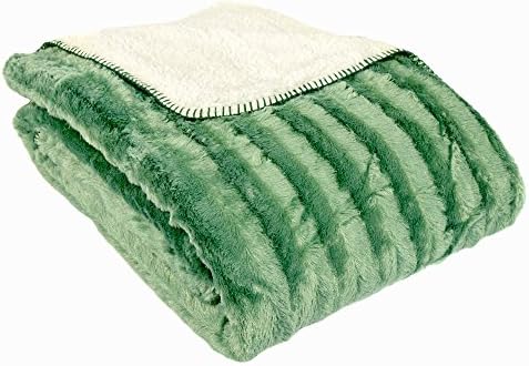 Cozy Fleece Oversized Luxury Solid Mink Throw Blanket with Sherpa Back, 60" x 80", Green