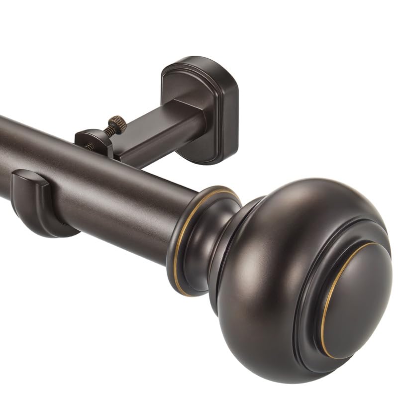 Photo 1 of 1 1/8 Inch Heavy Duty Curtain Rods, Extra Long Curtain Rod for Window 144-240 Inch(12-20ft), Telescoping Drapery Rods with Classic Finials and Adjustable Aluminum Alloy Brackets, Antique Brown