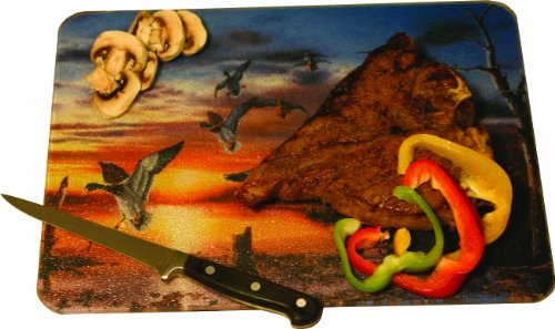 River's Edge Tempered Glass Cutting Board with Image of Ducks Preparing to Land at Sunset in a Marsh (Ducks, 16-Inchx12-Inchx.5-Inch)
