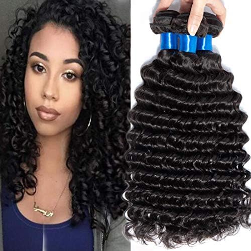 Cranberry Brazilian Virgin Hair Deep Wave 3 Bundles Unprocessed Virgin Remy Human Hair Extensions Deep Curly Hair Weaves Natural Black Color (8 8 8)
