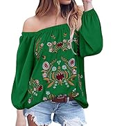ZXZY Women Embroidered Off Shoulder Long Sleeve Bohemian Floral Blouse Top Tshirt