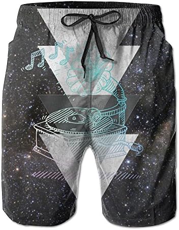 Funky Retro Gramophone And Musical Notes Men's Summer Quick Dry Swimming Shorts Beach Board Swim Trunks L