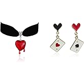 Queen Costume Accessories Black Choker Necklace Set with Heart Charm and Dangle Earrings for Woman Halloween Vampire Accessories