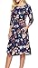 Womens Dresses 3/4 Sleeve Round Neck Floral Casual Swing Midi Dress with Pockets Navy S