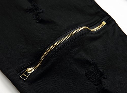 Qazel Vorrlon Men's Black Ripped Skinny Distressed Destroyed Straight Fit Jeans with Holes
