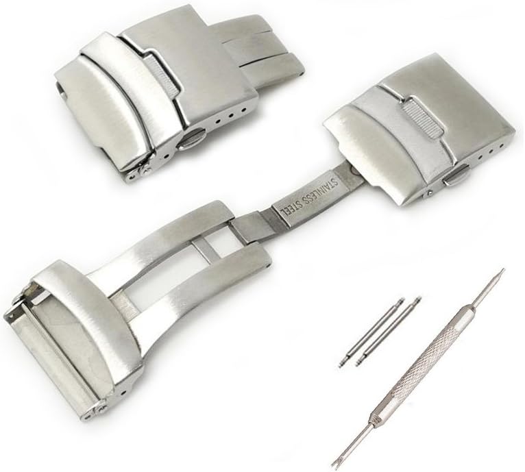 Solid Stainless Steel Metal Watch Band Strap Double Locking Deployant Buckle Clasp 18mm/20mm/22mm/24mm