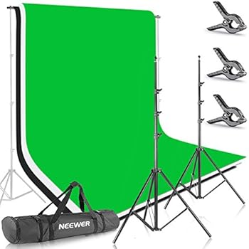 Neewer 8.5ft X 10ft/2.6M X 3M Background Stand Support System with 6ft X 9ft/1.8M X 2.8M Backdrop(White,Black,Green) for Portrait,Product Photography and Video Shooting