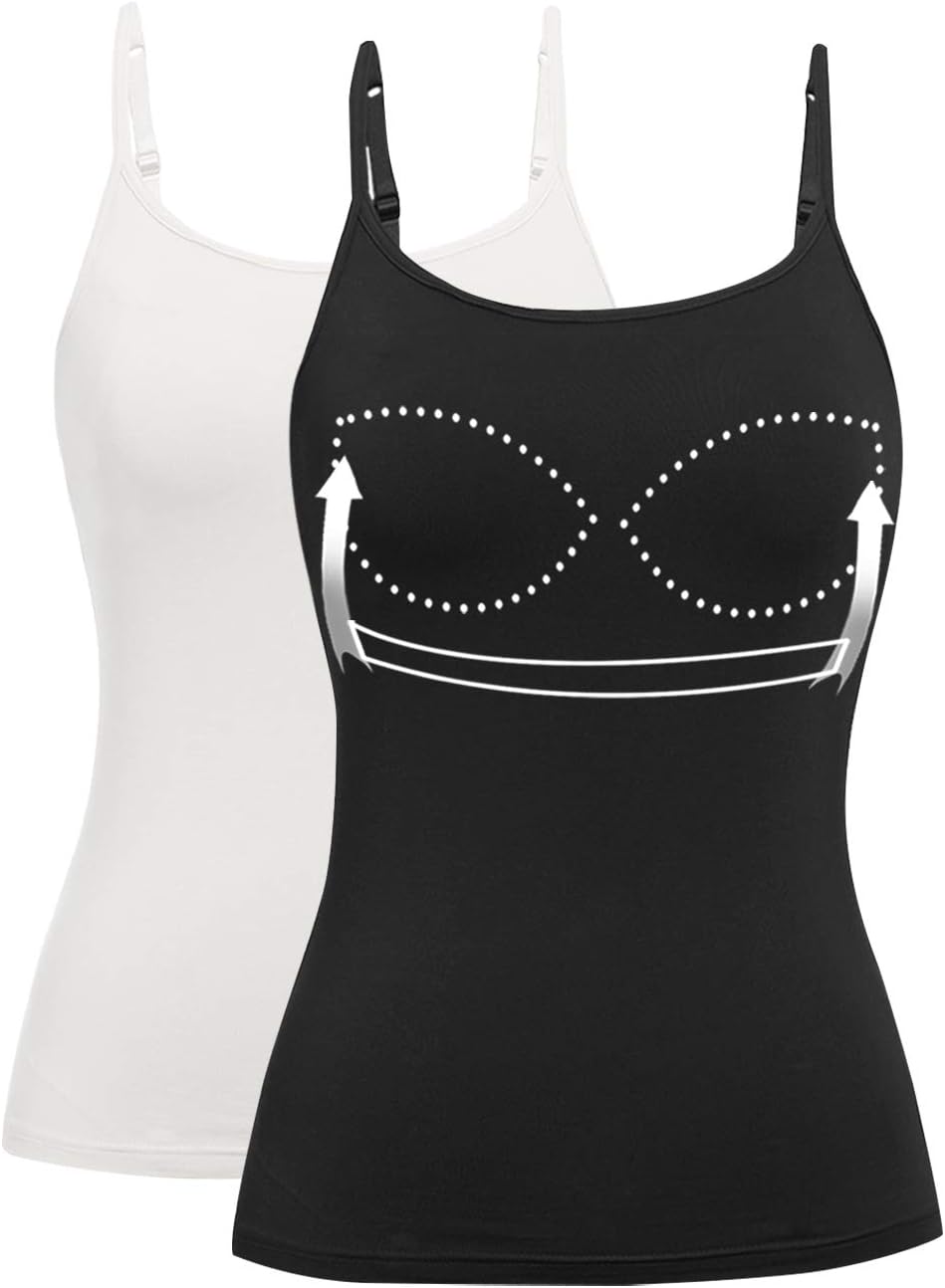 Womens Tank Tops Adjustable Strap Camisole with Built in Padded Bra Vest Cami Sleeveless Layer Top for Winter