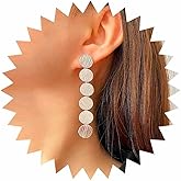 Iaceble Boho Long Disc Drop Earrings Hammered Coin Stud Earrings Mirror Disc Dangle Earrings Silver Coin Tassel Earrings Sequins Coin Earrings Jewelry for Women