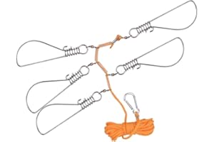 SENECESLI Heavy Duty Fishing Stringer with 5 Lock Snaps, Stainless Steel Fish Catch Stringer with Nylon Rope & Float for Live