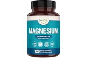 Nested Naturals Magnesium Glycinate Chelate - 200mg Chelated Magnesium Supplement for Muscle Cramps, Relaxation, & Sleep Support - 100% Albion TRACCS Buffered Magnesium Glycinate - 120 Vegan Capsules