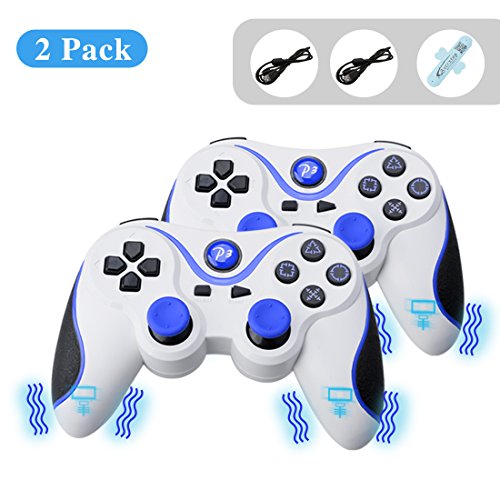 A-SZCXTOP 1 Pair Wireless Dualshock Bluetooth Game Controller Rechargeable Gamepad with USB Charging Cable for PS3 Playstation 3