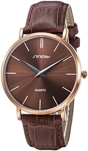 Men's Watch Super Slim Casual Analog Quartz Watch Leather Band Brown