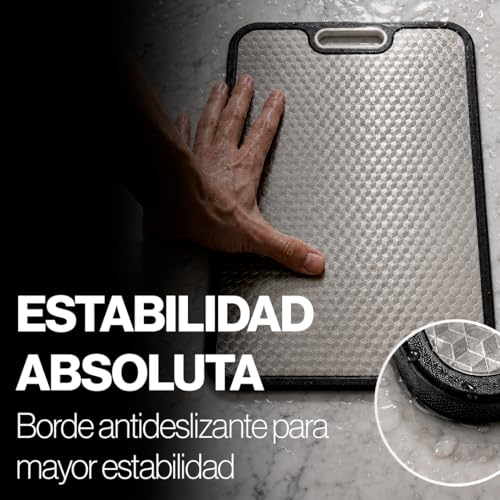 Tabla de Cortar Acero Inoxidable Doble Cara Sin BPA Higiénica y Sin Olores Evita Contaminacíon Cruzada Apta Lavavajillas (38x26cm)
