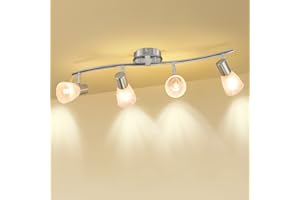 DINGLILIGHTING DLLT Led Track Light, 4-Light Foldable Spot Lights Fixtures with Glass Shade, Wall Accent S-Shaped Tracking Ceiling Lighting for Kitchen, Office, Bedroom, Hallway, E12 Base, Bulbs Not Included