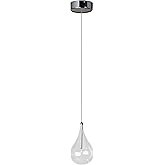 ET2 E23111-18 Larmes One-Light Dimmable Adjustable Height Pendant - Polished Chrome Finish I 2900K I Steel Frame with Clear G