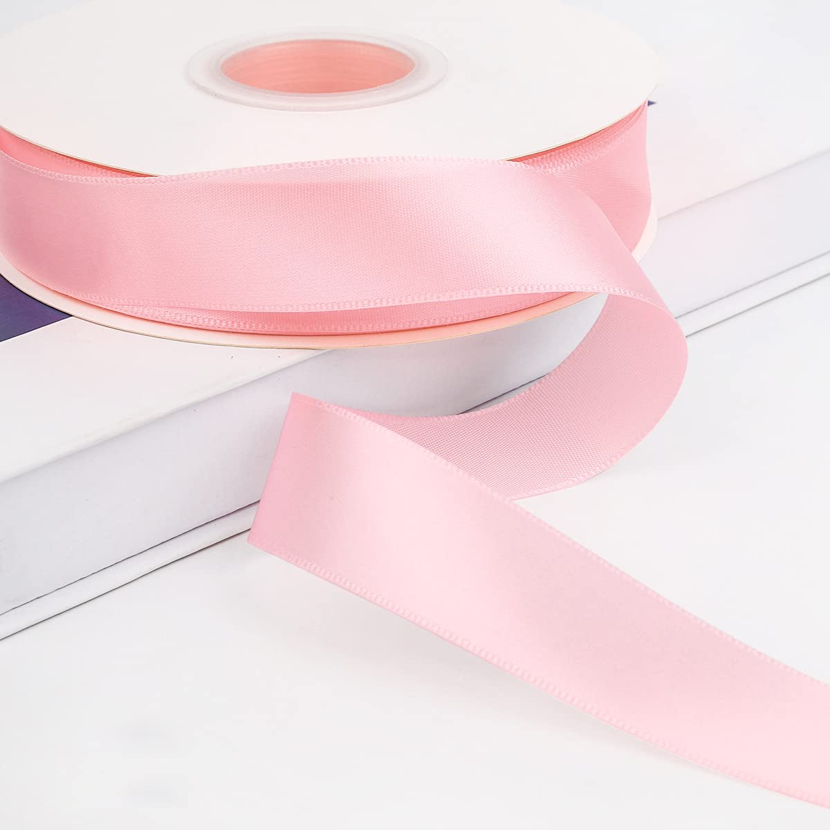 Photo 1 of 1 inch Polyester Satin Ribbon Light Pink - 100 Yard Spool for Wedding, Birthady, Baby Shower,Packing and Gift Wrapping Floral Bouquets Party Decoration