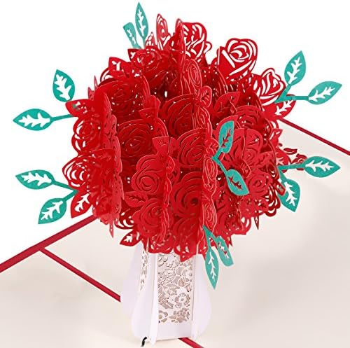 3D Pop up Card with Envelope, Laser Cut,Handmade,Craft Card for Father's Day, Thanksgiving,Graduation,Wedding or Anniversaries (Rose Bouquet)