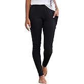 Fair Indigo Women's 100% Organic Pima Cotton Leggings Pants with Pocket - 30" Inseam