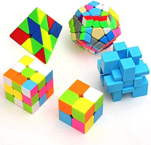 Puzzle Cube Set of 5, Haip 2x2x2 3x3x3 Magic Cube Mirror Cube Megaminx Cube Pyraminx Speed Cube Colorful (Base Holder Included)