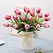 YILIYAJIA Artificial Tulips Flowers with Ceramics Vase Fake Tulip Bridal Bouquets Real Touch Flowers Arrangement for Home Table Wedding Office Decoration(Red)