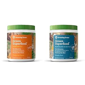 Amazing Grass Green Superfood Immunity: Super Greens Powder with Vitamin C, 30 Servings & Green Superfood Alkalize & Detox: Cleanse with Super Greens Powder, Digestive Enzymes, 30 Servings