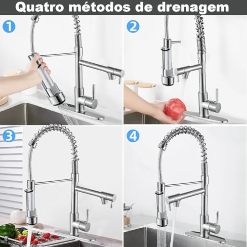 Grifo Mezclador para Fregadero de Cocina, Acero Inoxidable, Monomando con Rociador Retráctil 360°, Estilo Moderno, Negro Mate, 2 Salidas con Mangueras Incluidas