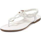 iCKER Women Flat Sandals Braided Thong Summer Elastic Strap Woven Beach Dressy Flip Flops Sandals