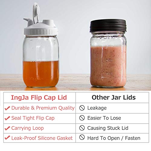 IngJa Mason Jar Lids 3 Pack LeakProof Flip Cap For Wide Mouth Mason Jars (Jars Not Included