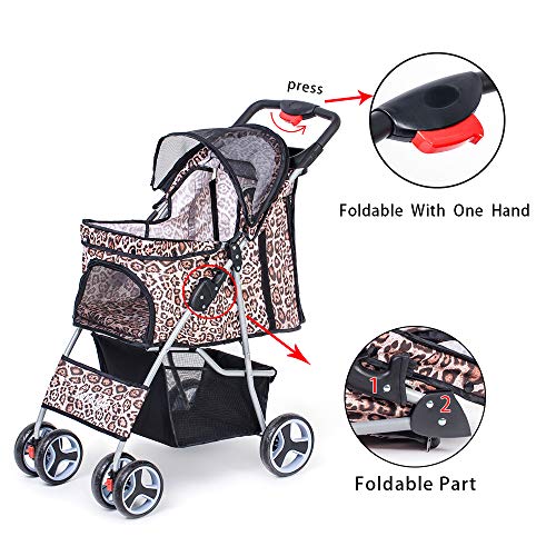 Comiga Pet Stroller, 4Wheel Cat Stroller, Foldable Dog Stroller with