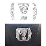 1797 Compatible Steering Wheel Logo Caps Decals Sticker for Honda Accessories Parts Bling Civic Accord Fit CRV HRV Pilot Odyssey Clarity Covers Interior Decoration Trim Women Men Crystal Silver 4 Pack