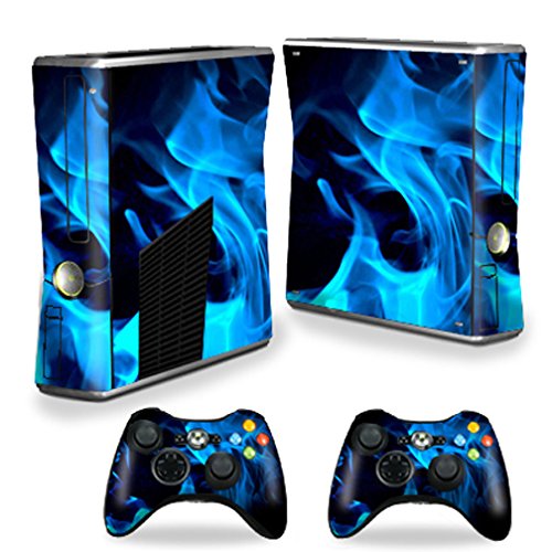 Mightyskins Protective Vinyl Skin Decal Cover for Microsoft Xbox 360 S Slim + 2 Controller skins wrap sticker skins Blue Flames