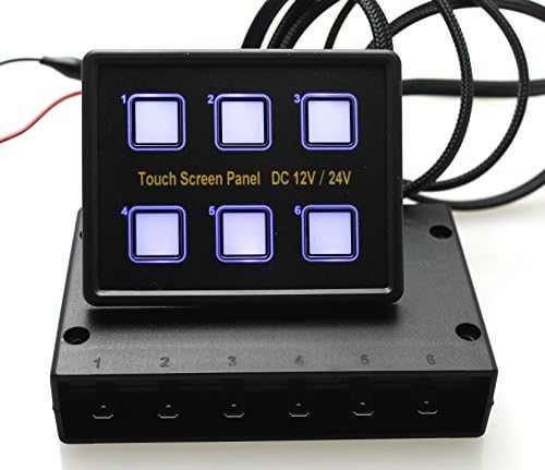 Ambuker 12V/24V 6 Gang Blue LED Capacitive Sense Touch Control Panel Box and 15-Pin VGA Cable for Car Truck Caravan Boat Yacht Marine