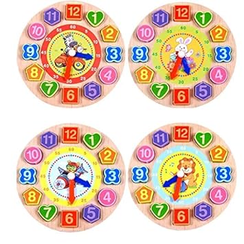 Grizzly 1 pc Wooden Puzzle Clock Toy Cognitive Digital Clock Wood Jigsaw Toys Education Cartoon Threading Assembly Toys Children Cartoon Animal Model Digital String Bead Lace Wooden Toy Clock Multicolour