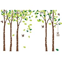 LUCKKYY Large Five Family Trees with Birds and Birdcage Tree Wall Decal Tree Wall Sticker Kids Room Nursery Bedroom Living Room Decoration (103.9x70.9)(Brown)